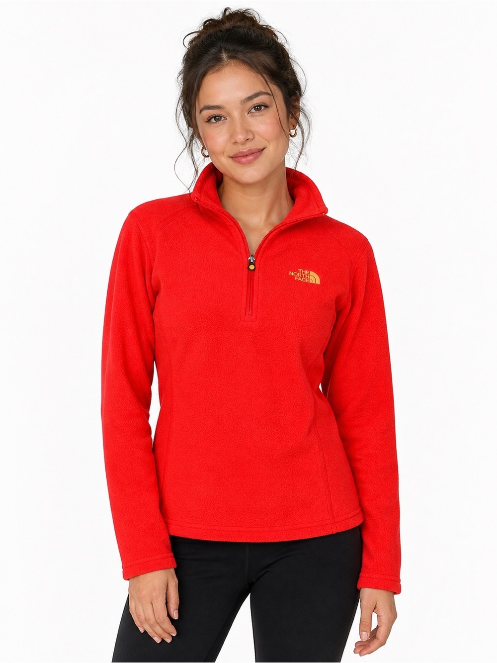 The North Face Womens Small Red Fleece 1/4 Zip Pullover Jacket size S